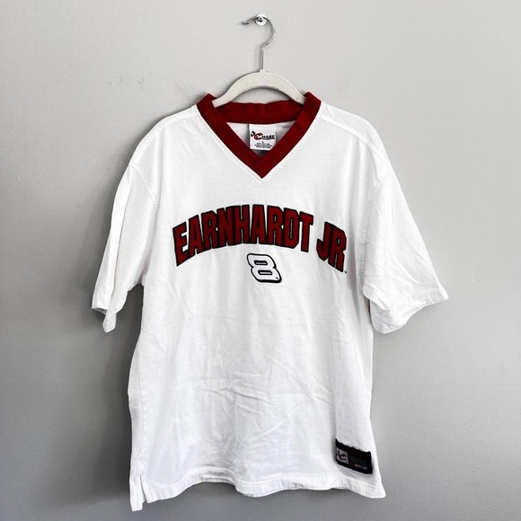 VINTAGE WHITE CHASE AUTHENTICS‎ DALE EARNHARDT JR V NECK T-SHIRT - Picture 1 of 7